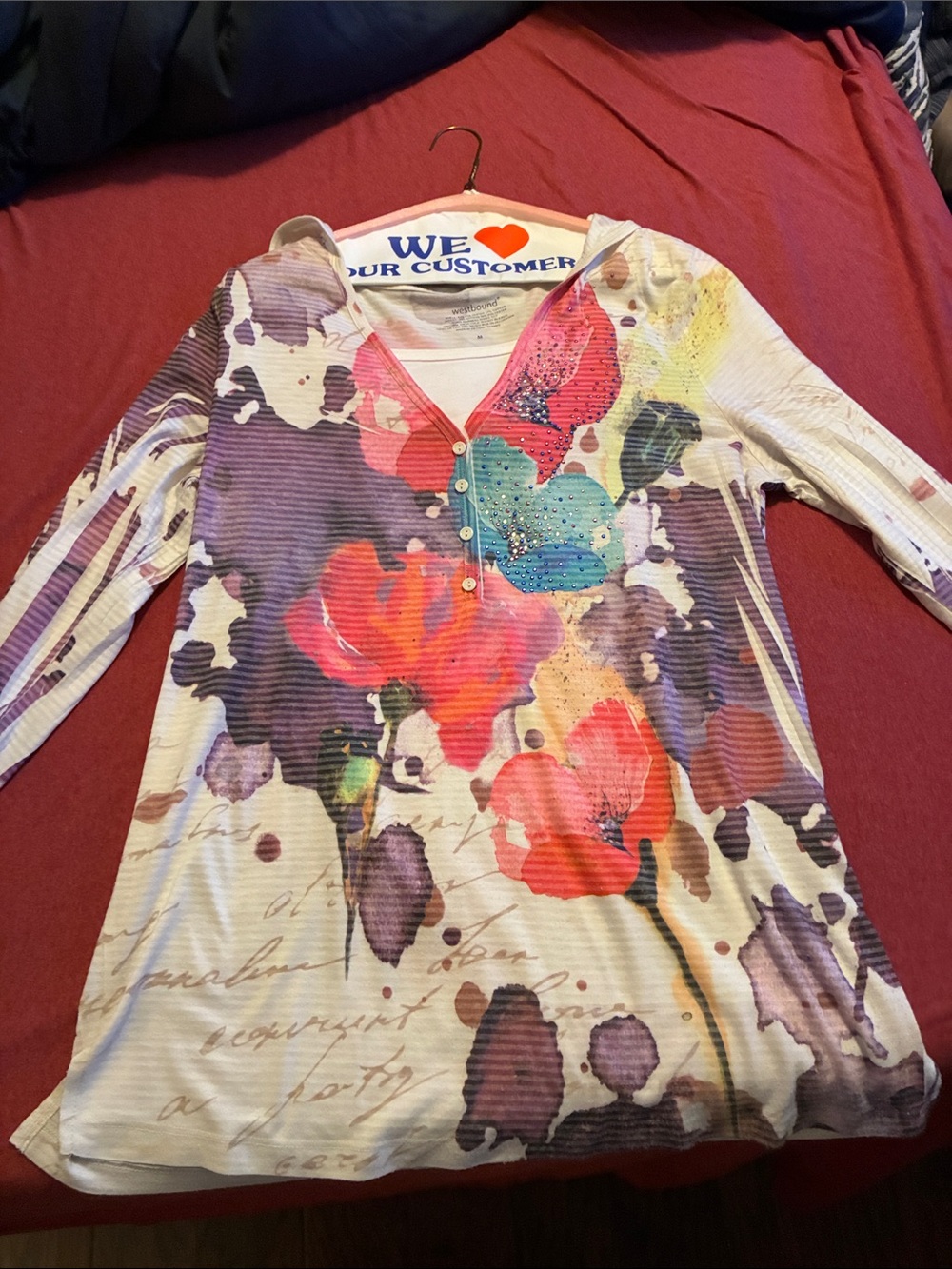Floral Watercolor V-Neck 3/4 Sleeve hoodie- Multi